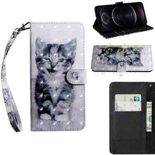 For iPhone 12 / 12 Pro 3D Painting Pattern Coloured Drawing Horizontal Flip PU Leather Case with Holder & Card Slots & Wallet & Lanyard(Cat)