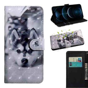 For iPhone 12 Pro Max 3D Painting Pattern Coloured Drawing Horizontal Flip PU Leather Case with Holder & Card Slots & Wallet & Lanyard(Husky)