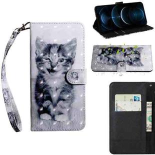 For iPhone 12 Pro Max 3D Painting Pattern Coloured Drawing Horizontal Flip PU Leather Case with Holder & Card Slots & Wallet & Lanyard(Cat)