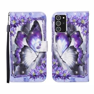 For Samsung Galaxy Note20 Ultra 3D Painted Pattern Horizontal Flip Leather Case with Holder & Wallet & Card slot & Lanyard(Purple Flower Butterfly)