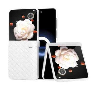 For Honor Magic V Flip Three Parts Frosted Translucent Frame Woven Texture PU Phone Case(White)