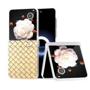 For Honor Magic V Flip Three Parts Frosted Translucent Frame Woven Texture PU Phone Case(Gold)