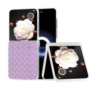 For Honor Magic V Flip Three Parts Frosted Translucent Frame Woven Texture PU Phone Case(Purple)