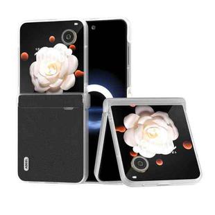 For Honor Magic V Flip ABEEL Three Parts Frosted Translucent Frame Genuine Leather Wave Phone Case(Black)