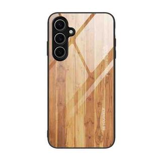 For Samsung Galaxy S24 FE 5G Wood Grain Glass Phone Case(Yellow)