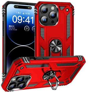 For iPhone 16 Pro Shockproof TPU Hybrid PC Phone Case with Holder(Red)