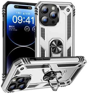 For iPhone 16 Pro Shockproof TPU Hybrid PC Phone Case with Holder(Silver)