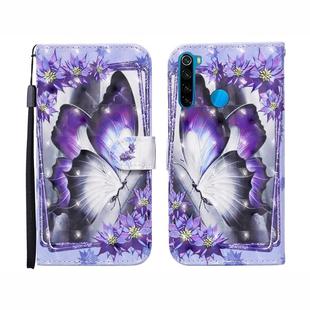For Xiaomi Redmi Note 8 3D Painted Pattern Horizontal Flip Leather Case with Holder & Wallet & Card slot & Lanyard(Purple Flower Butterfly)