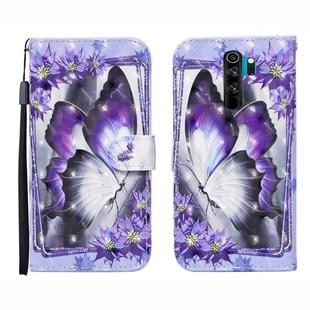 For Xiaomi Redmi Note 8 Pro 3D Painted Pattern Horizontal Flip Leather Case with Holder & Wallet & Card slot & Lanyard(Purple Flower Butterfly)