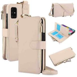 For Samsung Galaxy A71 4G Crossbody Ring Multifunctional Wallet Leather Phone Case(White)