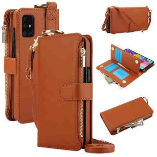 For Samsung Galaxy A71 4G Crossbody Ring Multifunctional Wallet Leather Phone Case(Brown)