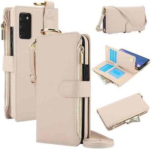 For Samsung Galaxy Note20 Crossbody Ring Multifunctional Wallet Leather Phone Case(White)