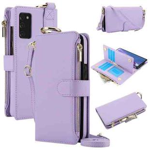 For Samsung Galaxy Note20 Crossbody Ring Multifunctional Wallet Leather Phone Case(Purple)