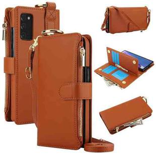 For Samsung Galaxy Note20 Crossbody Ring Multifunctional Wallet Leather Phone Case(Brown)