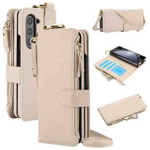 For Samsung Galaxy Z Fold6 Crossbody Ring Multifunctional Wallet Fold Leather Phone Case(White)