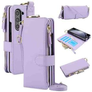 For Samsung Galaxy Z Fold6 Crossbody Ring Multifunctional Wallet Fold Leather Phone Case(Purple)