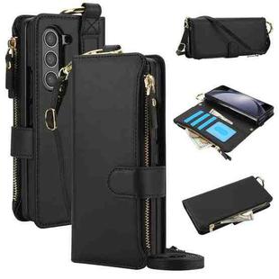 For Samsung Galaxy Z Fold5 Crossbody Ring Multifunctional Wallet Fold Leather Phone Case(Black)