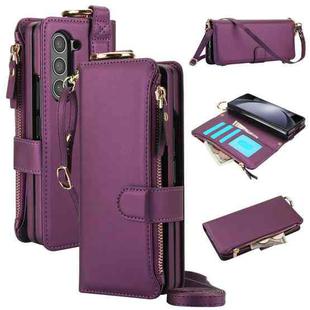 For Samsung Galaxy Z Fold5 Crossbody Ring Multifunctional Wallet Fold Leather Phone Case(Dark Purple)