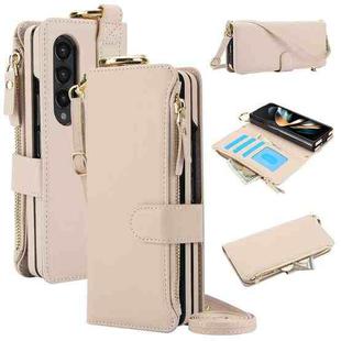 For Samsung Galaxy Z Fold4 Crossbody Ring Multifunctional Wallet Fold Leather Phone Case(White)