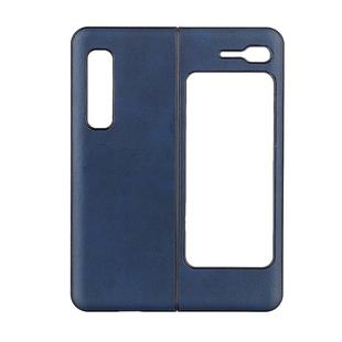 For Samsung Galaxy Fold 5G Two-color Cowhide Texture Top-grain Leather + PC + TPU Shockproof Protective Case(Blue)