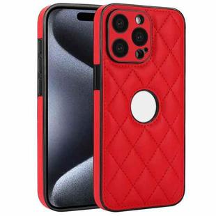 For iPhone 15 Pro Max Rhombic Leather Back Cover Phone Case(Red)
