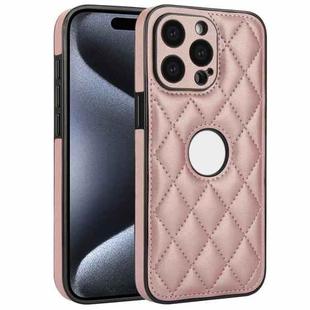 For iPhone 15 Pro Max Rhombic Leather Back Cover Phone Case(Rose Gold)