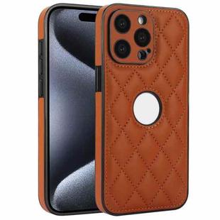 For iPhone 15 Pro Max Rhombic Leather Back Cover Phone Case(Brown)
