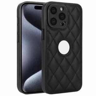 For iPhone 15 Pro Rhombic Leather Back Cover Phone Case(Black)