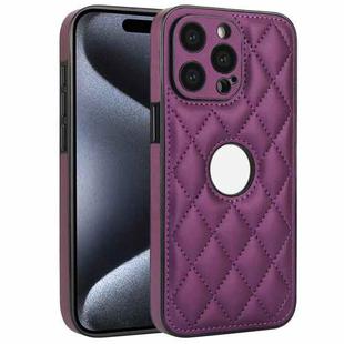 For iPhone 15 Pro Rhombic Leather Back Cover Phone Case(Dark Purple)