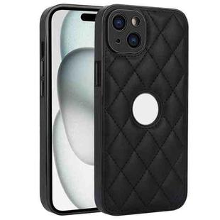 For iPhone 15 Plus Rhombic Leather Back Cover Phone Case(Black)