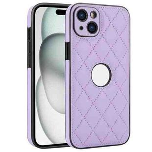 For iPhone 15 Plus Rhombic Leather Back Cover Phone Case(Purple)