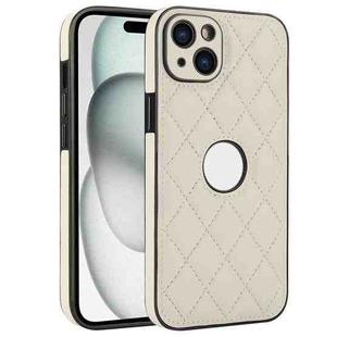 For iPhone 15 Rhombic Leather Back Cover Phone Case(White)