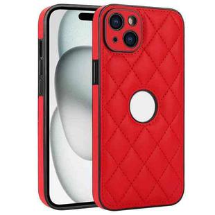 For iPhone 15 Rhombic Leather Back Cover Phone Case(Red)