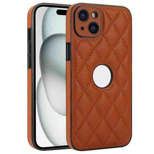 For iPhone 14 Plus Rhombic Leather Back Cover Phone Case(Brown)