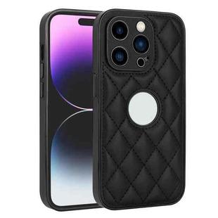 For iPhone 14 Pro Rhombic Leather Back Cover Phone Case(Black)