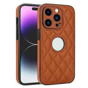 For iPhone 14 Pro Max Rhombic Leather Back Cover Phone Case(Brown)