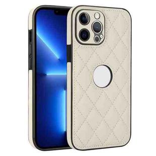 For iPhone 13 Pro Max Rhombic Leather Back Cover Phone Case(White)