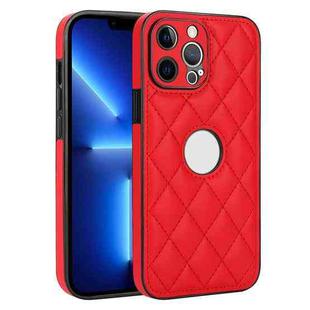 For iPhone 13 Pro Max Rhombic Leather Back Cover Phone Case(Red)