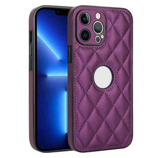 For iPhone 13 Pro Max Rhombic Leather Back Cover Phone Case(Dark Purple)