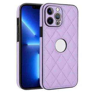 For iPhone 13 Pro Max Rhombic Leather Back Cover Phone Case(Purple)