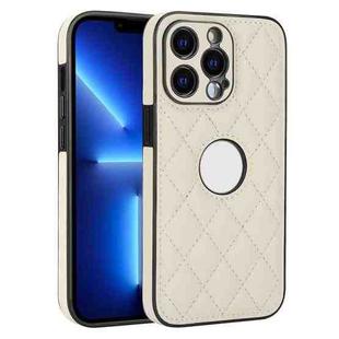 For iPhone 13 Pro Rhombic Leather Back Cover Phone Case(White)