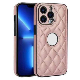 For iPhone 13 Pro Rhombic Leather Back Cover Phone Case(Rose Gold)