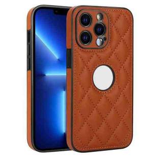 For iPhone 13 Pro Rhombic Leather Back Cover Phone Case(Brown)