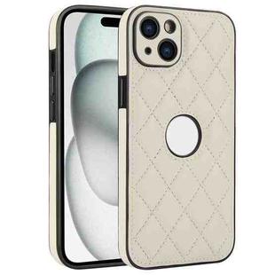 For iPhone 13 Rhombic Leather Back Cover Phone Case(White)