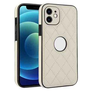 For iPhone 12 Rhombic Leather Back Cover Phone Case(White)