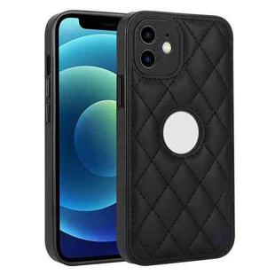 For iPhone 12 Rhombic Leather Back Cover Phone Case(Black)