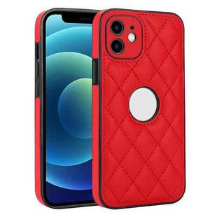 For iPhone 12 Rhombic Leather Back Cover Phone Case(Red)