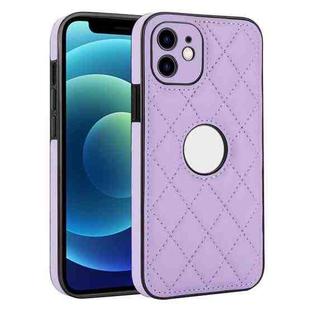 For iPhone 12 Rhombic Leather Back Cover Phone Case(Purple)