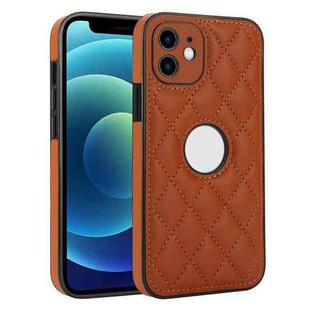 For iPhone 12 Rhombic Leather Back Cover Phone Case(Brown)