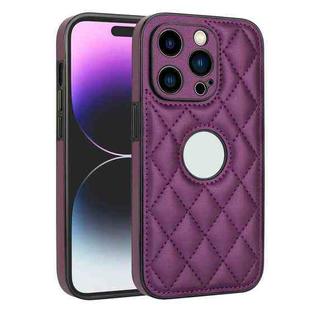For iPhone 12 Pro Max Rhombic Leather Back Cover Phone Case(Dark Purple)
